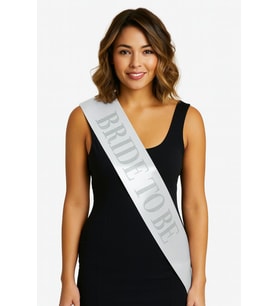 Beyaz Saten Üzerine Kalın Gümüş Yazılı Bride To Be Kuşağı 10 cm Genişlik (5343)