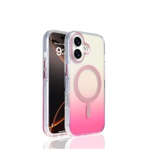 Apple iPhone 17 Uyumlu Kılıf M-safe Şarj Özellikli Transparan Renk Geçişli Zore Toros Kapak (Rose)