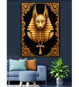 Mısır Tanrısı Anubis Altın Dekoratif Kanvas - Mdf Ahşap Tablo