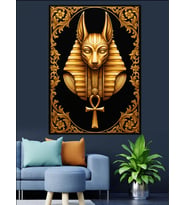 Mısır Tanrısı Anubis Altın Dekoratif Kanvas - Mdf Ahşap Tablo