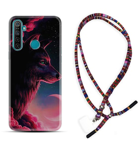 Realme 5i 5 Pro 6i 7 Pro 8 Kılıf Boyun Asklı Rasta Silikon Wolf and Moon 1380