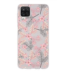 Samsung Galaxy A12 Uyumlu Kapak Floral Kırmızı Tasarımlı Şeffaf Silikon Kılıf