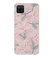 Samsung Galaxy A12 Uyumlu Kapak Floral Kırmızı Tasarımlı Şeffaf Silikon Kılıf