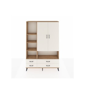 Arges Gardrop 8 Raflı 4 Çekmeceli 2 Kapaklı 132x30x195 Çam-Aytaşı