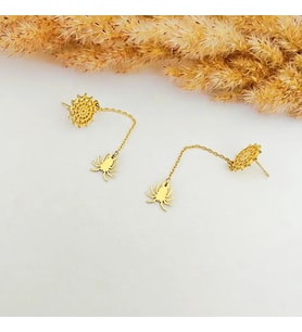 Kişiye Özel 925 Ayar Gümüş Örümcek Ağı ve Örümcek Model Küpe (Gold)