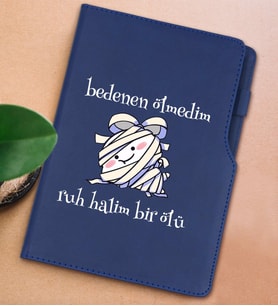 BK Gift Ruh Halim Bir Ölü Tasarımlı Lacivert Termo Deri Not Defteri 15x21cm-1