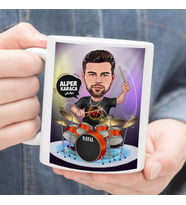 Kişiye Özel Baterist Erkek Karikatürlü Kupa Bardak