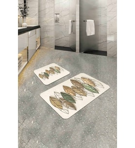 Krem Etnik Desenli Banyo Halısı Klozet Paspas Seti BS326