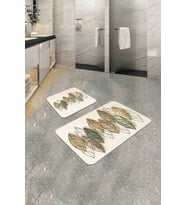 Krem Etnik Desenli Banyo Halısı Klozet Paspas Seti BS326