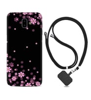 Samsung J6 Plus J7 Prime J7 Pro M20 Kılıf Boyun Askılı Silikon Black flowers 1391