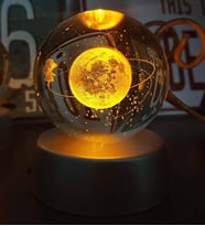  Led Işıklı Renk Değiştiren  Cam Satürn Kız Küre Dolunay Lamba