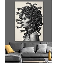 Yılan Saçlı Medusa Çizimi Dekoratif Kanvas - Mdf Ahşap Tablo
