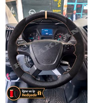 Ford Transit Dikme Direksiyon Kılıfı Alcantara Süet Mat Karbon Bej Yüzük ve Dikiş 2014+
