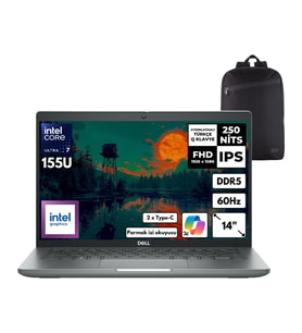 Dell Latitude 5450 Ultra 7-155U 16-Gbddr5 2 Tbssd Intel Graphics 14" Fhd Freedos + Hmf Sırt Çantası N012L545014UHMF6