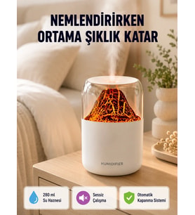 Alev Efektli Ultrasonik Uçucu Yağ Difüzörü 280ml Su Tanklı ve Sessiz Çalışma Özellikli