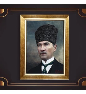 Özel Seri Paspartulu Çerçeveli Atatürk Tablo l667 (Gold)