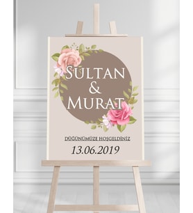 Söz Nişan Düğün İçin 50x70 Karşılama Panosu - Pastel Renkleri Çiçek Temalı