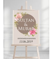 Söz Nişan Düğün İçin 50x70 Karşılama Panosu - Pastel Renkleri Çiçek Temalı