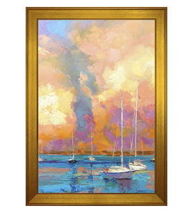 Soyut Şekiller Motifli Kanvas Tablo 50 x 70 cm Gold Çerçeve