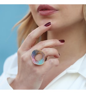 Milliner Renkli Zirkon Taşlı Gold Kaplama Gümüş Yüzük