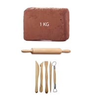 Kahve Çamur Kırmızı Kil Seramik Hamuru 1 kg Ebeşuar Seti Ahşap Merdane Seramik Set