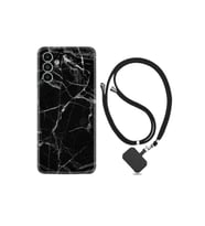 Samsung Galaxy A13 Kılıf Desenli Silikon Boyun Askılı Fragile Black Mermer 1378