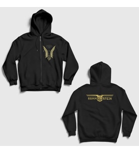Presmono Unisex Siyah Engel Metal Rammstein Sırt Baskılı Fermuarlı Kapüşonlu Sweatshirt 521450tt