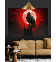Kızıl Ay Kara Kartal Dekoratif Kanvas - Mdf Ahşap Tablo