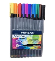 Fineliner Kalem 10 Renk Plastik Kutu 0.4mm Keçe Uçlu Kalem Pensan Fineliner 6500HP 0.4mm Keçe Uçlu Kalem (Karışık)