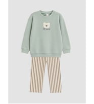 LCW baby Yeşil Erkek Bebek Nakışlı Sweatshirt Ve Çizgili Pantolon