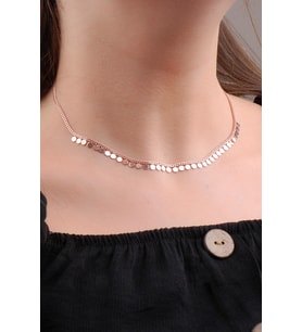 Rose Gümüş Pullu Choker Kolye 6573