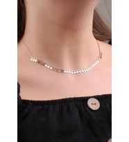 Rose Gümüş Pullu Choker Kolye 6573