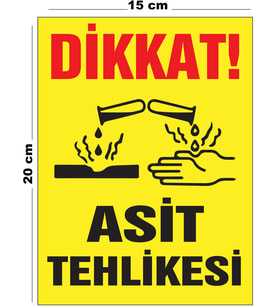 Metal Dikkat Asit Tehlikesi 15cm x 20cm Uyarı Levhası Yönlendirme Tabelası
