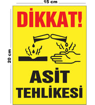 Metal Dikkat Asit Tehlikesi 15cm x 20cm Uyarı Levhası Yönlendirme Tabelası