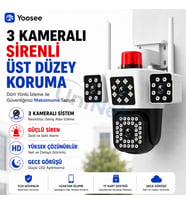 Uninet 6mp Üç Kameralı Wifi Kamera – 3 Ekranlı Görüntü, Ptz Döner Başlık, Siren ve Çift Yönlü Ses 355 Derece Döner