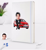 BK Gift Kişiye Özel Plakalı Erkek Volkswagen Polo Karikatürlü Beyaz Termo Deri Defter 16x24cm Model 2
