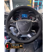 Ford Transit Custom Dikme Direksiyon Kılıfı Premium Komple Delikli Deri Siyah Dikiş 2014+