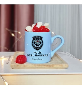 Polis Özel Harekat Tasarımlı Kişiye Özel Mavi Türk Kahvesi Fincan
