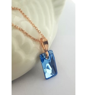 Mavi Swarovski Taşlı Gümüş Kolye (Gold)