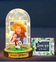 Kişiye Özel Led Işıklı Fanus ve Senin İçin Hediye Kartı - Kişiye Özel Hediye Seti (Model 10)