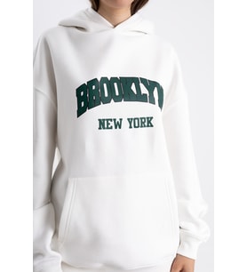 Unisex Brooklyn New York Baskılı Kapşonlu Sweatshirt