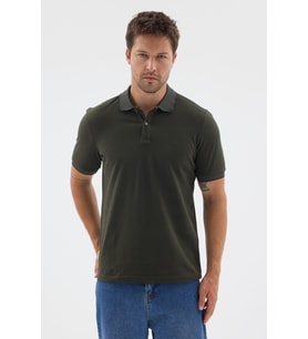 Haki Polo Yaka Pike Kısa Kol Slim Fit %100 Pamuk Tişört 1011260171