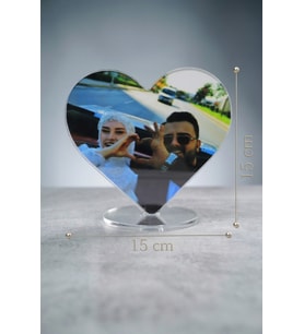 Stüdyo 14 - Kişiye Özel Fotoğraflı Çift Pleksi Magnet ve Masaüstü Çerçeve 15x15 cm - Kalp Şekilli Oval Standlı Pleksi Çerçeve