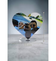 Stüdyo 14 - Kişiye Özel Fotoğraflı Çift Pleksi Magnet ve Masaüstü Çerçeve 15x15 cm - Kalp Şekilli Oval Standlı Pleksi Çerçeve