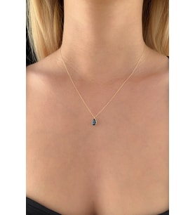Fiyonk Kuyumculuk 14 Ayar Altın Damla Taş Safir Kolye (Sarı)
