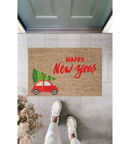 Dormot Modern Baskı - Happy New Year 3 - Karşılama Kapı Önü Paspası (Bej)