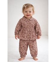 Çiçek Desenli Müslin Kız Bebek Üst ve Pantolon İkili Set Takım Babyhola 2013 (Bordo)