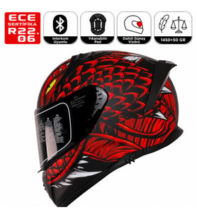 M801 Snake Draglax Kırmızı Motosiklet Kaskı Spoiler Mod Güneş Vizörlü Full Face Kask