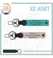 Tek Teker, İsim Plaka ve 0 Rh (+) Kan Grubu Yazılı Kişiye Özel x2 Anahtarlık, Pudra-K Turkuaz-Laci (Çok Renkli)