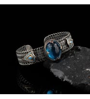 Blue Topaz Taşlı Örgü Model 925 Ayar Erkek Gümüş Bileklik